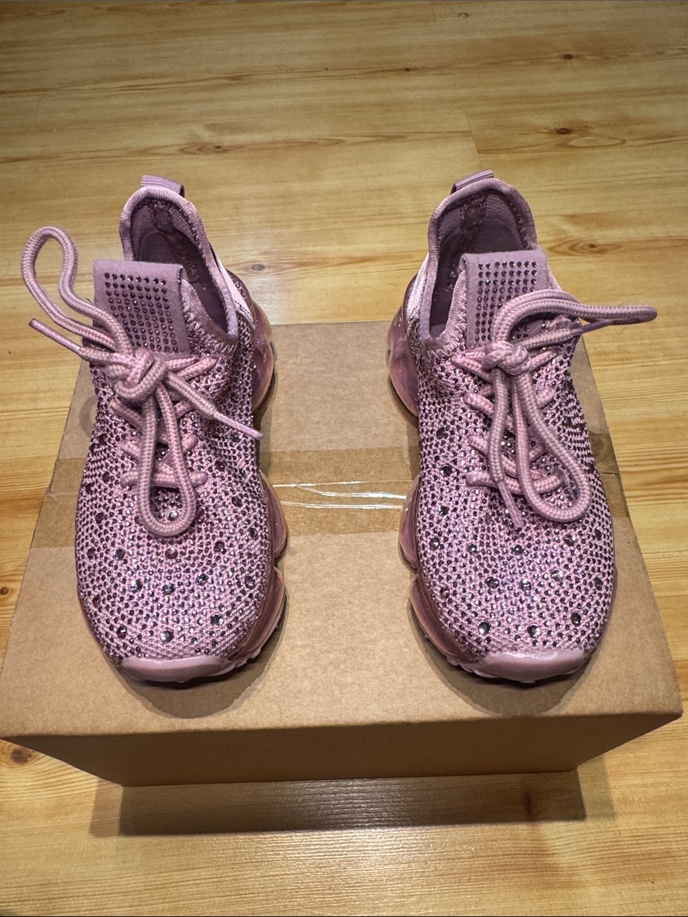 Link Kids Pink Knit Sneakers with Rhinestone Detail